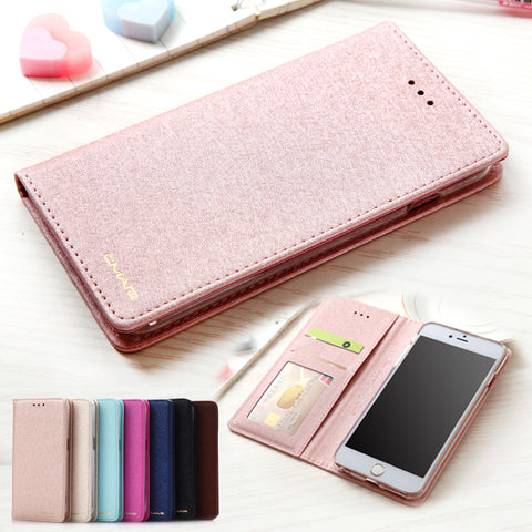 Silk Leather Wallet Flip Case For iPhone