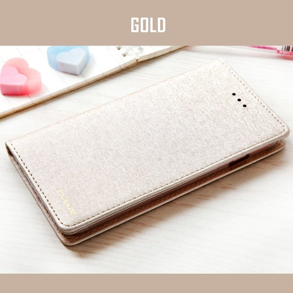 Silk Leather Wallet Flip Case For iPhone