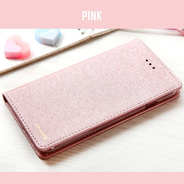 Silk Leather Wallet Flip Case For iPhone