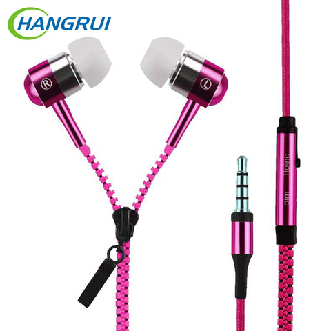 Hangrui zipper earphone 3.5mm inin-ear earphones with mic